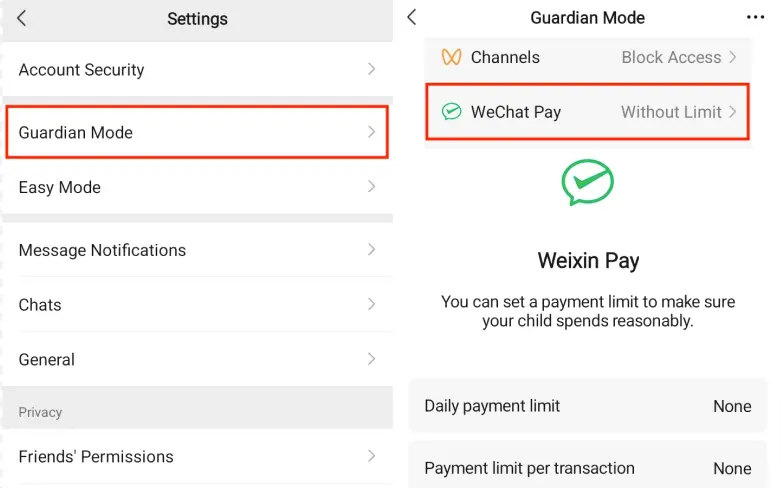 تحديد استخدام WeChat Pay